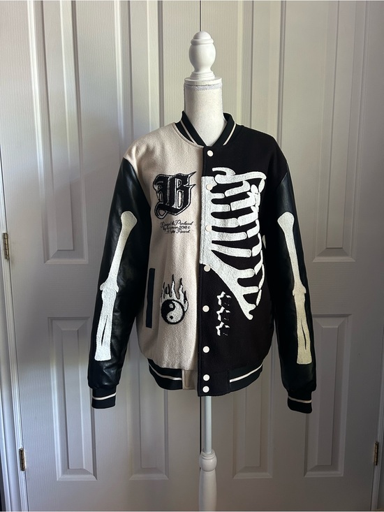 MAN Boohoo Other - MAN Boohoo Men Jacket, Black & White, Embroidered Skeleton Accents, Size Medium